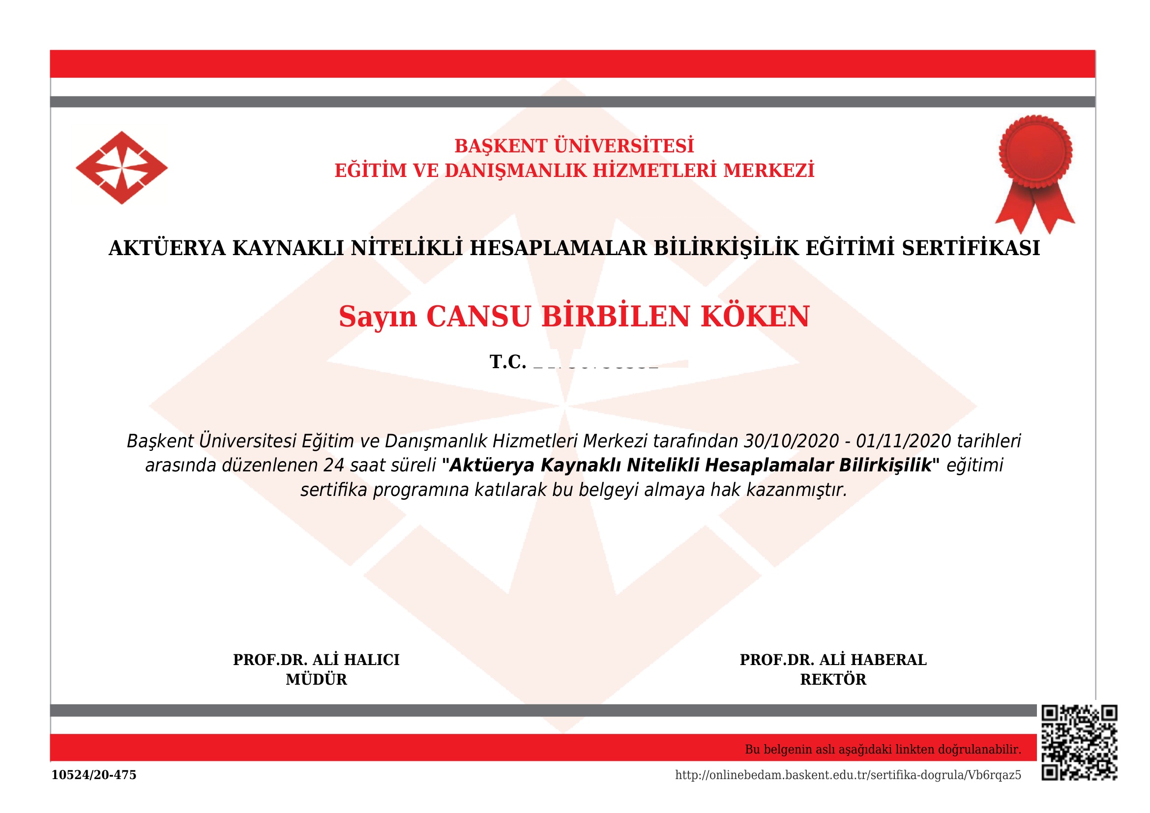 Aktüerya (İş Göremezlik / Destekten Yoksun Kalma) Nitelikli Hesaplamalar Sertifikası