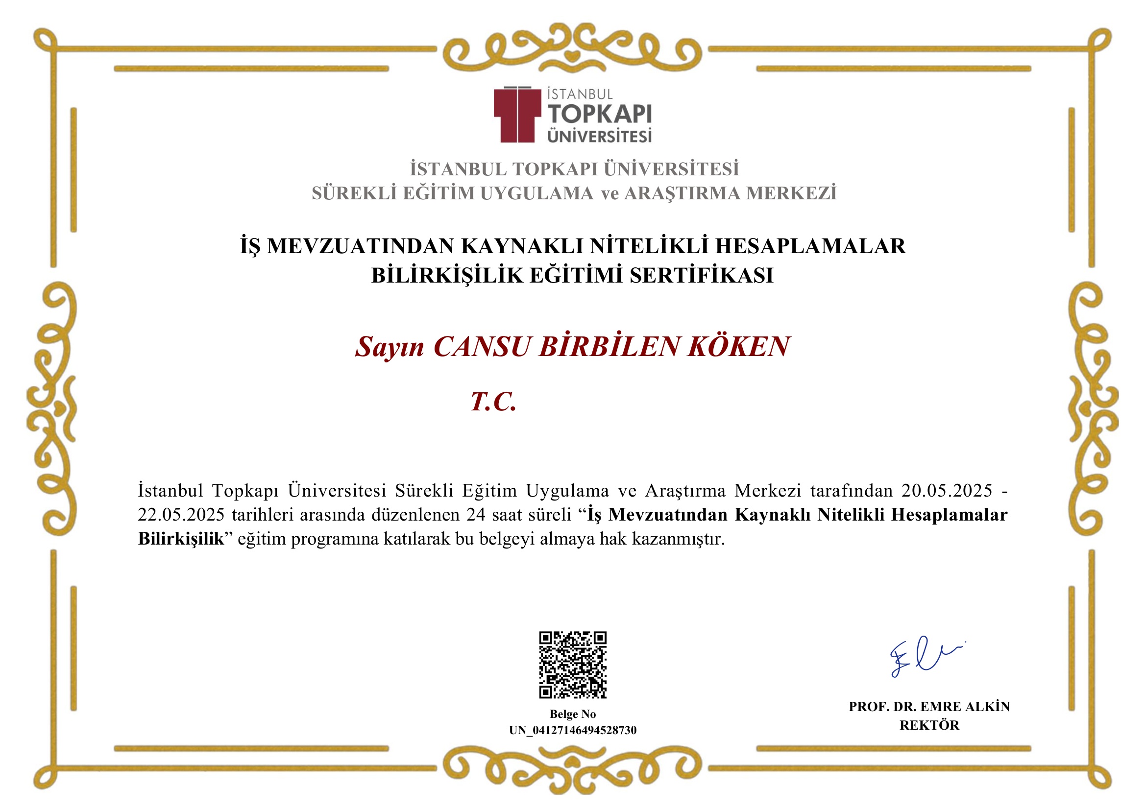 İş Mevzuatından Kaynaklı Nitelikli Hesaplamalar Sertifikası